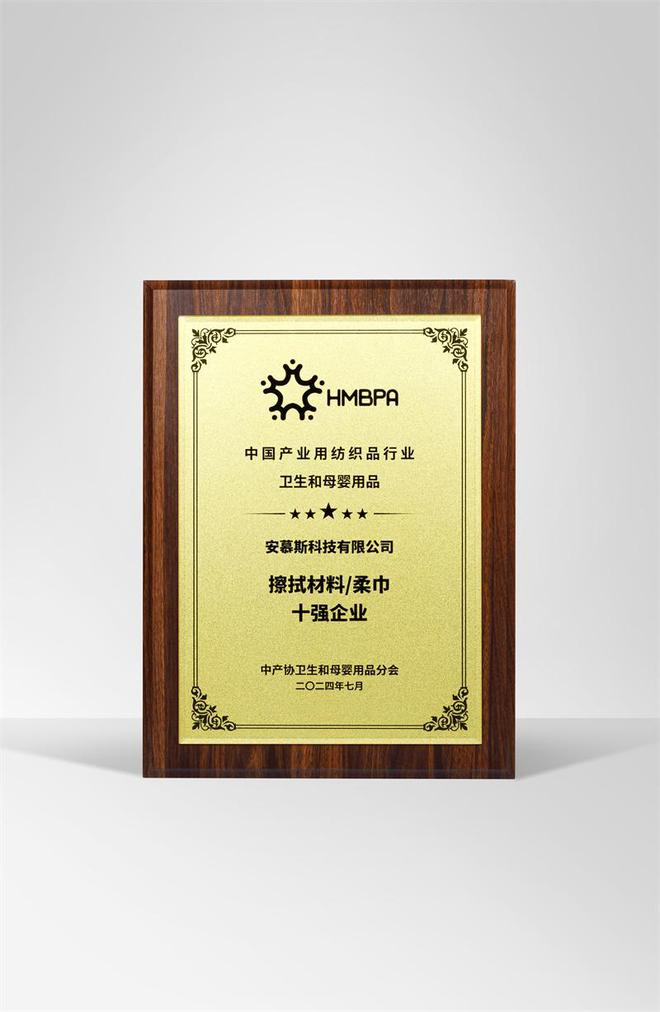 获中国柔巾行业十强企业EVO视讯真人安慕斯荣(图1)